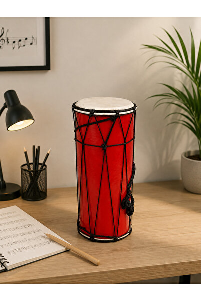 hediyeconcepti Ahşap Silindir Çift Taraflı Darbuka Ritim Davulu Dekoratif Müz...