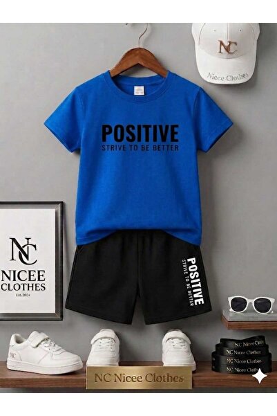 Leto Lykia Summer Children's T-Shirt Shorts Unisex (Black with Positive Print...