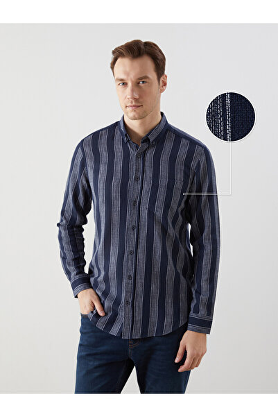 LC Waikiki New Season Regular Fit Long Sleeve Striped Men's Textured Shirt - ...