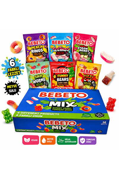 BEBETO Karışık Jelibon Kutusu 6 Farklı Lezzet – 36 Adet x 18 gr
