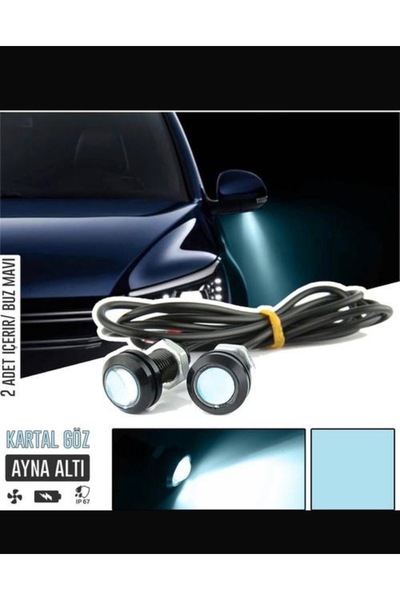 LAMBA AYNA ALTI GÜNDÜZ FARI KARTAL GÖZ COB 12V BUZ MAVI ICE BLUE ( 002737 )