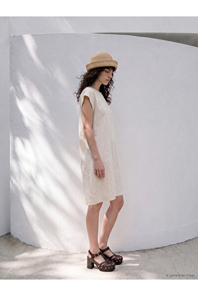 LC Waikiki Nevavm Oval Collar Linen Blend Mini Dress with a Difference