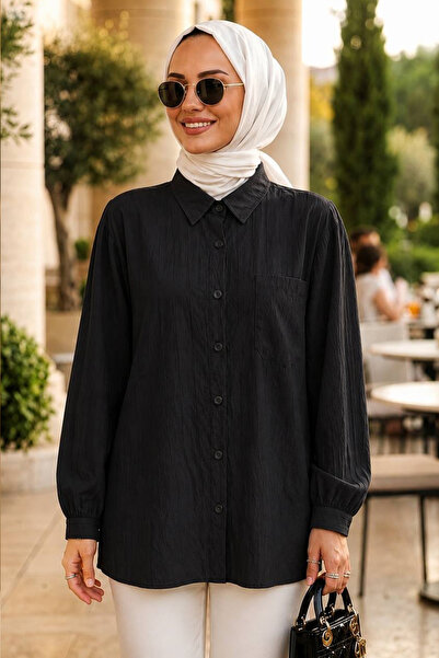 Neva Style Prugasta bambusova crna hijab košulja 15587S