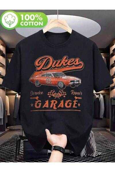 k222 تي شيرت Dukes Garage Classic 2562 - تي شيرت أسود بتصميم سيارة كلاسيكية م...