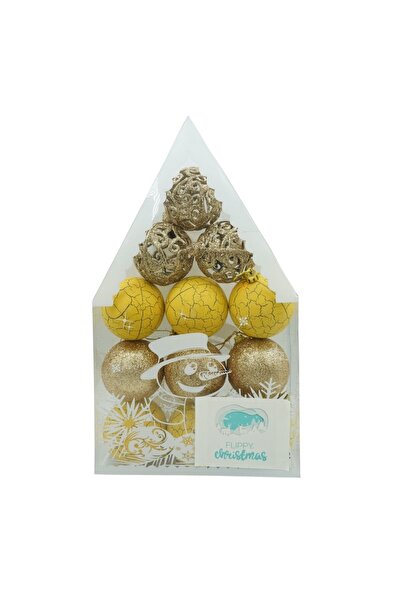 Rao Set de 12 Ornamente de Brad, de Tip Glob, Auriu/ Galben, din Plastic, cu ...