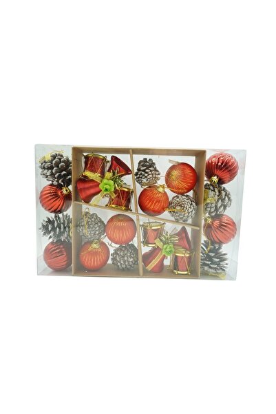 Rao Set de 24 Ornamente de Brad, de Tip Glob, Rosu/ Maro, din Polistiren, cu ...