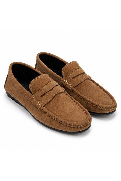 Generic Brand حذاء لوفر رجالي سويدي بني تان سليب أون Penny Loafer