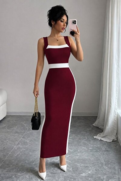 Şeker Portakalım Women's Strappy Geometric Collar Ribbon Detailed Long Diver ...