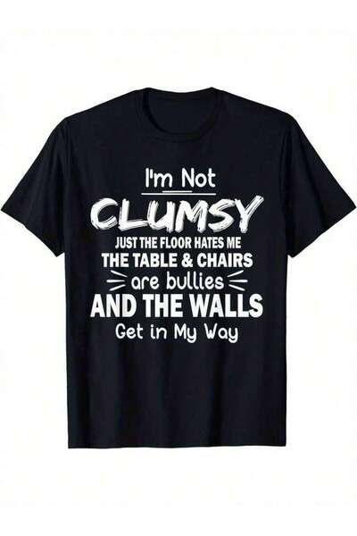 NOURAM تي شيرت بطباعة جرافيكية ممتعة بعبارة "Im Not Clumsy"، ناعم ومرن متوسط،...