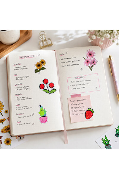 Fatofotofan 5’li Dekoratif Sticker Seti | Çiçek, Kaktüs, Meyve & Bitki Temalı | Laptop, Defter, Ajanda