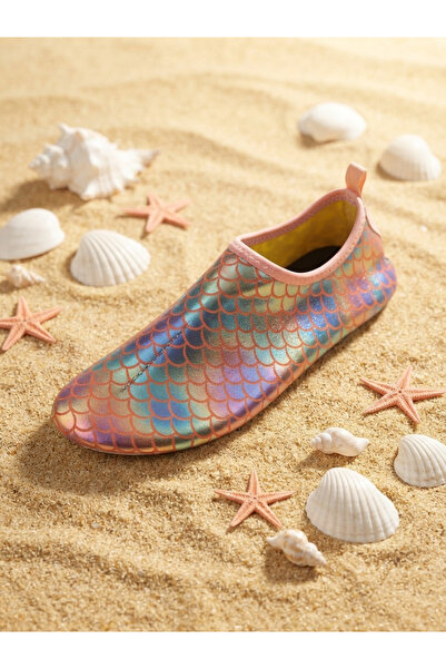 Kız Çocuk Deniz ve Havuz Ayakkabısı Tabanlı Aqua Shoes Deniz Kızı Desenli Plaj Ayakkabısı