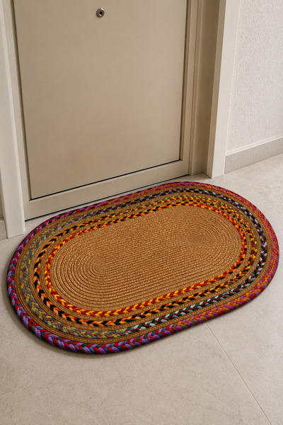MaVaux Nera Wicker Jute Knitted Door Mat Decorative Hand Knitted Doormat