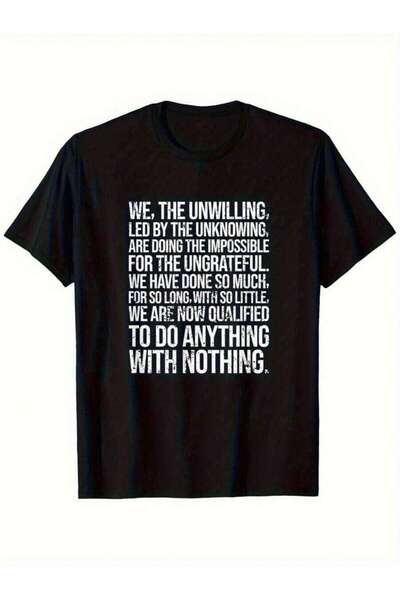 LİNA06 Men'S Vintage White T-Shirt With "We Unwilling Led By The Unknown" Mot...