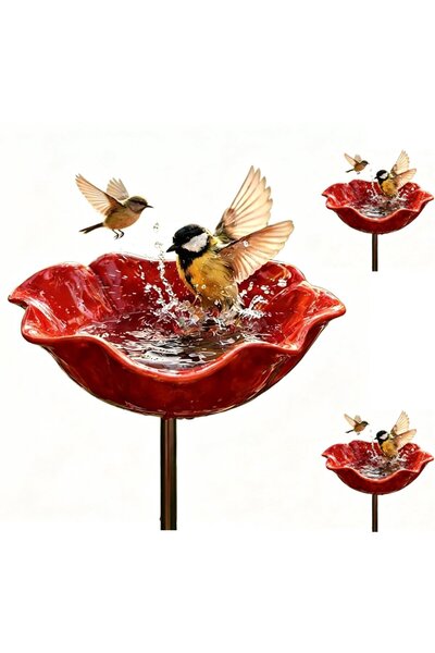STARSTAR 2-Pack Alloy Floral Bird Water Drinker with Perch for Garden Decor (...