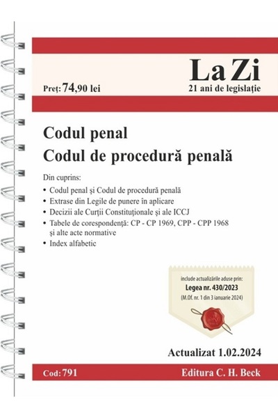 C.H. Beck Codul penal si codul de procedura penala Act.01 Februarie 2024 Ed. ...