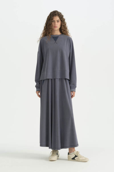 Nihan Cupra Modal Knitted Skirt Blouse Set - Indigo