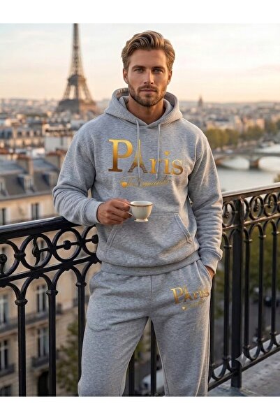 WOODROFFE Unisex Paris Printed Oversize Hooded Tracksuit Set Loose Fit (Lover...