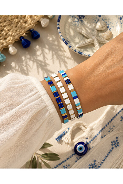 EL YAPIMI Miyuki 3-Piece Tila Beaded Blue Tone Bracelet