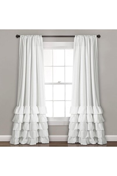 STARSTAR 1-Pair White Light-Filtering Window Ruffle Curtain Panels (132x213cm)