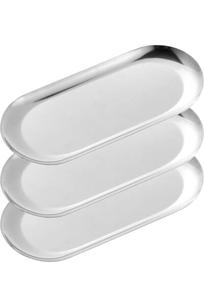 STARSTAR 3-Piece 30cm Oval Stainless Steel Decorative Vanity Trays (Silver)
