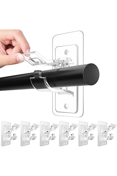 STARSTAR 6-Piece No-Drill Curtain Rod Bracket Set, Self-Adhesive Holders, Nai...