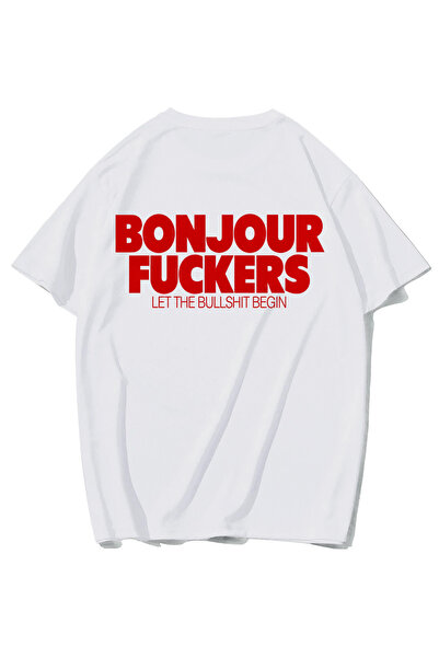 BRZ COLLECTION Unisex Oversize Bonjour Fuckers T-Shirt (White)