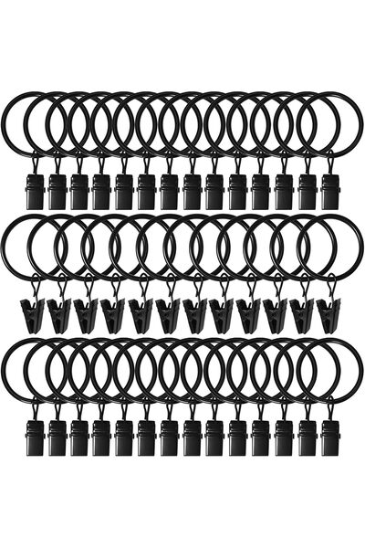 STARSTAR Curtain rings with clips - 40 pieces - Black - Rust resistant