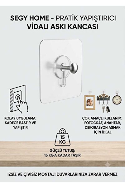 segyhome Yapışkanlı Vida Şeffaf Duvara Monte Vida Kancaları, Iz Bırakmayan As...