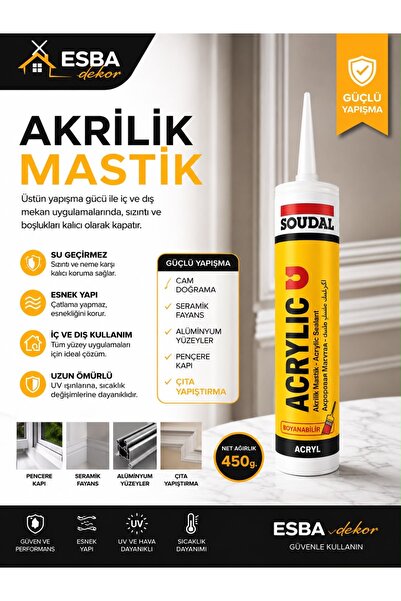 Soudal Boyanabilir Akrilik Mastik Beyaz 450 Gr Çıta, Pencere ve Derz Dolgu