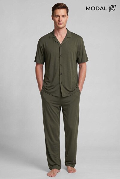 Aytuğ&Mısırlı Egyptian Men's Modal Blend Buttoned Pajama Set Khaki
