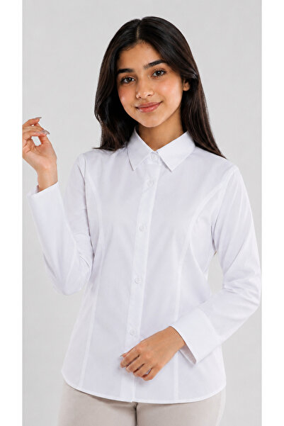 LEBASY White School Uniform Blouse with Front Stripes