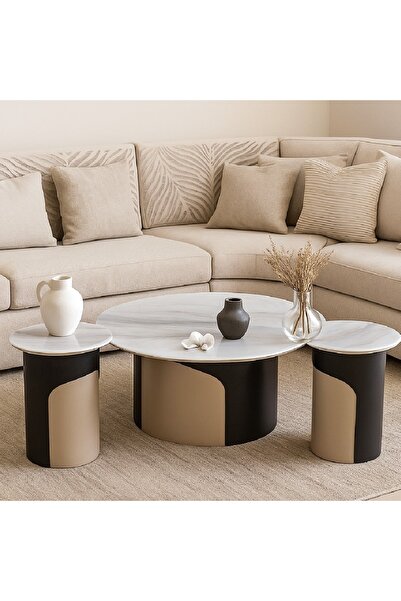 GLAMOURE HOME طقم طاولات خدمة وضيافة مودرن دائري مكوّن من 5 قطع
