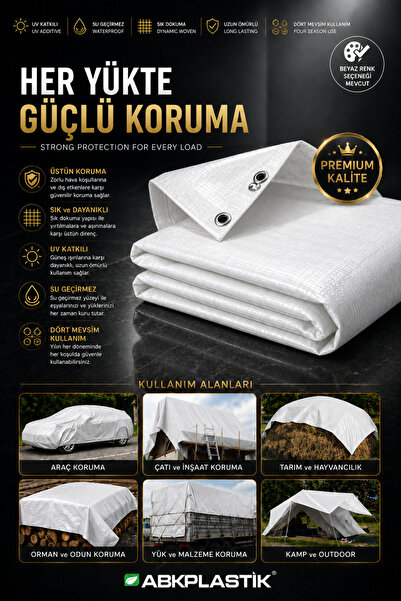 ABK PLASTİK 4x10 Beyaz Çadır Brandası Su Geçirmez UV Katkılı Dört Mevsim Branda