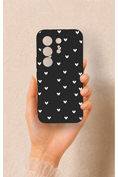 Vip Case Tecno Camon 50 Pro 4G Uyumlu Beyaz Mini Kalp Siyah Desenli Silikon K...