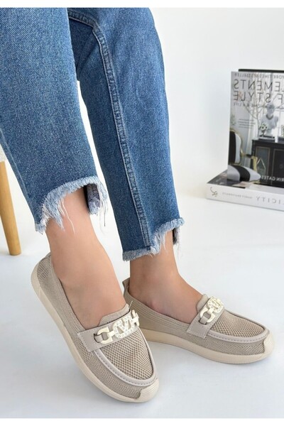 DMR Elegance Wata Beige Knit Ballerina Shoes