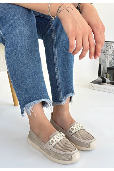 ALFA AKSESUAR 03 Wata Beige Knit Ballerina Shoes