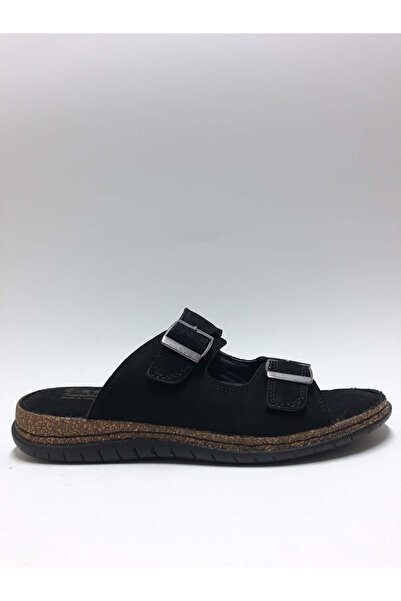 EMRE AYAKKABI Genuine Leather Black Daily Comfortable Open-Toe Men's Slippers...