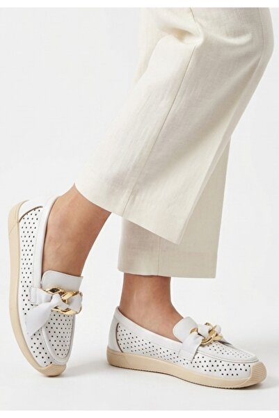 DMR Elegance Riwan White Skin Ballerina Shoes