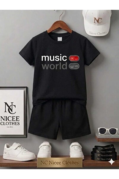 Leto Lykia Лятна детска тениска и къси панталони унисекс (с принт Музикален с...