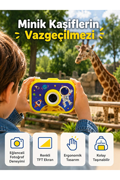 Çocuk Dijital Kamera Hd Fotoğraf Ve Video Çekimi 2.0 İnç Tft Ekran Type-c Şarjlı Mini Tripodlu