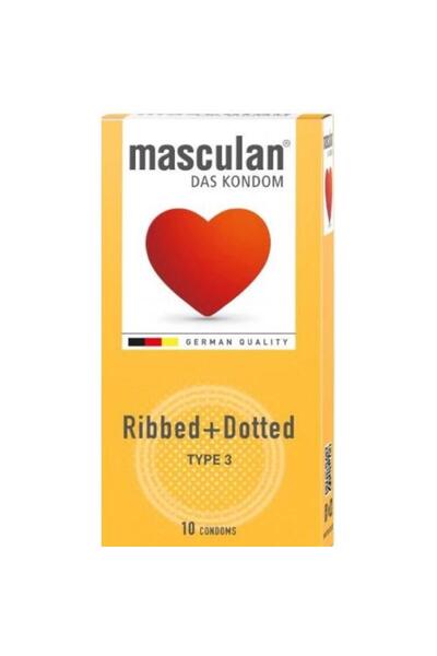 Masculan Condom Type 3 Ribbed and Dotted 10 pieces