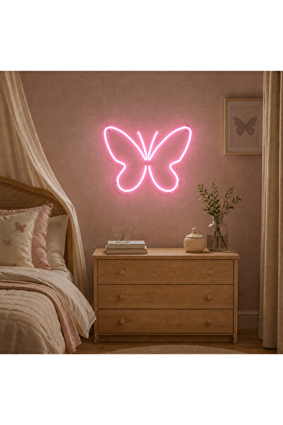 Prime Neon Kelebek Figürlü Pembe Neon LED Tabela 30 cm – Çocuk ve Genç Odası ...