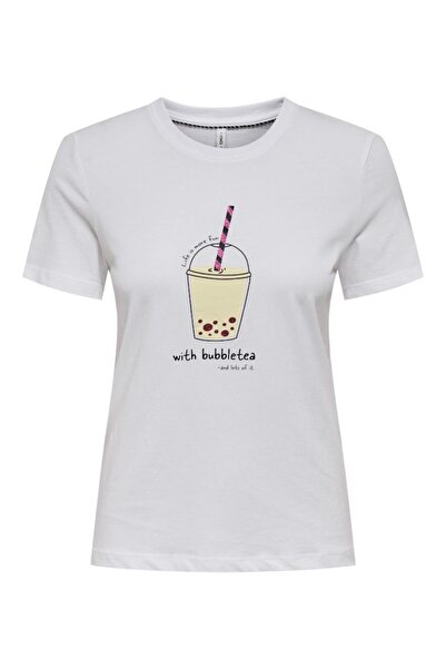 ONLY Μπλούζα κοντομάνικη γυναικεία "Bubbletea" λευκή