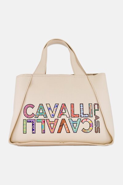 Cavalli Class Women Brand Logo Mini Tote Bag, Beige