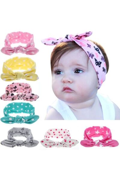 STARSTAR Elastic headbands for baby girls - 7-pack - Soft cotton - Multiple c...