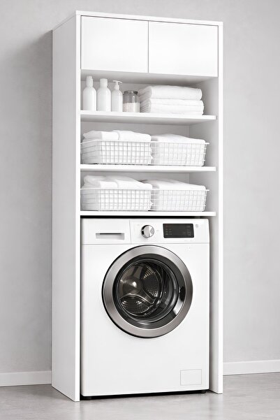Rudu Lavin Çok Amaçlı Banyo Dolabı Düzenleyici 66x65x190 cm 2 Kapaklı 4 Raflı