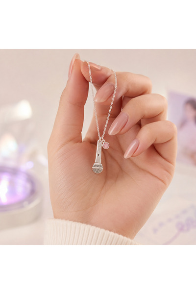 DIZY SILVER 925 Ayar Gümüş Mikrofon Figürlü Renkli Taşlı Kadın Kolye Müziksev...