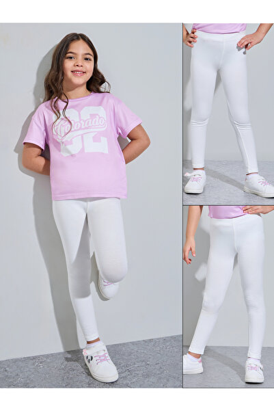 Styli Girls Pack of 2 -White Cotton Blend Leggings