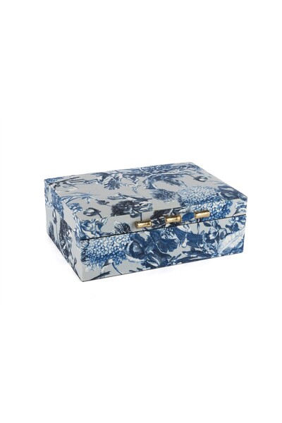 Mikasa Moor صندوق قماش زهري باللون الأزرق الداكن مع مقابض ذهبية مقاس 30x22x11 سم