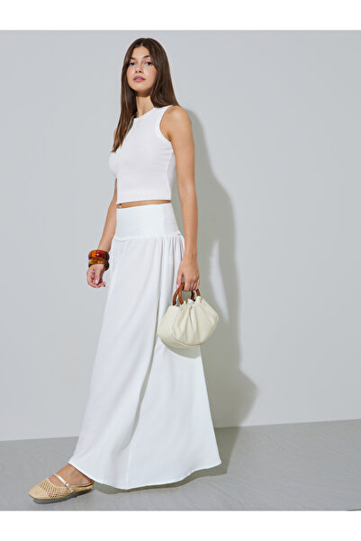 Styli Off White Wide Waistband A-Line Maxi Skirt